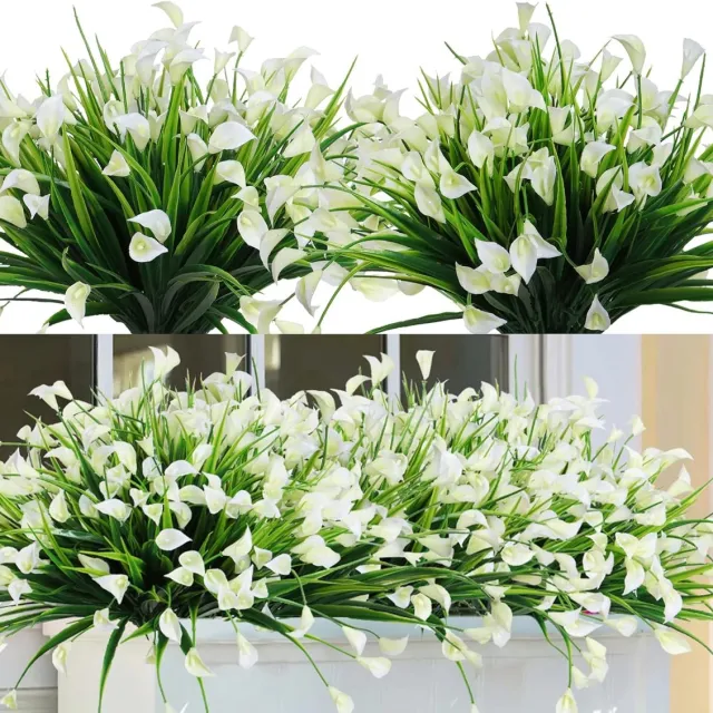 Famanu Kunstbloemen Outdoor 8 Faux Buxus Heesters met Calla Lelie UV - bestendige Kunstplanten voor Opknoping Planter Tuin Veranda Venster Patio Boerderij Opknoping Decoratie geel