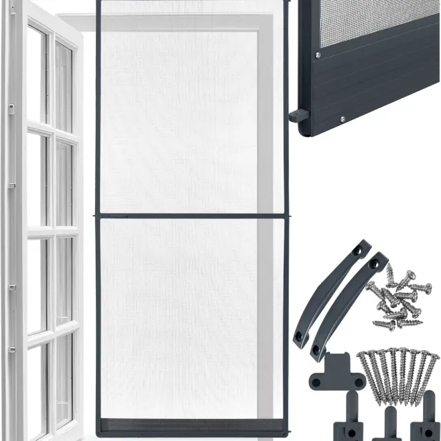 Tectake Hordeur 95 x 210 cm – Insectenhor met Aluminium Frame – Op Maat te Maken – Glasvezel Muggengaas – Weer- en UV-bestendig – Incl. Montagemateriaal – Antraciet Deurhor - Antraciet Kozijn