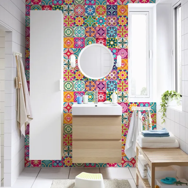 Ambiance Sticker Zelfklevende tegelmuurstickers voor keuken en badkamer - 60 tegelstickers, Azulejos Ana Clara Design - 60 stickers, 10x10cm Multi color