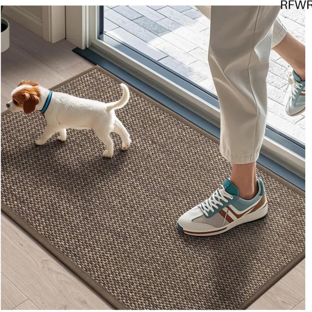 RFWR Antislip Binnendeurmat 43 x 75 cm - Wasbaar en Absorberend - Dunne Vuilvangmat voor Binnengebruik Bruin