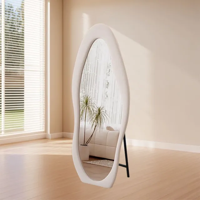 Loxa Passpiegel Velanto Crème – 160x60 cm – Alleen Staand – Velvet Frame – HD Glas – Luxe Volledige Lichaam Spiegel Creme