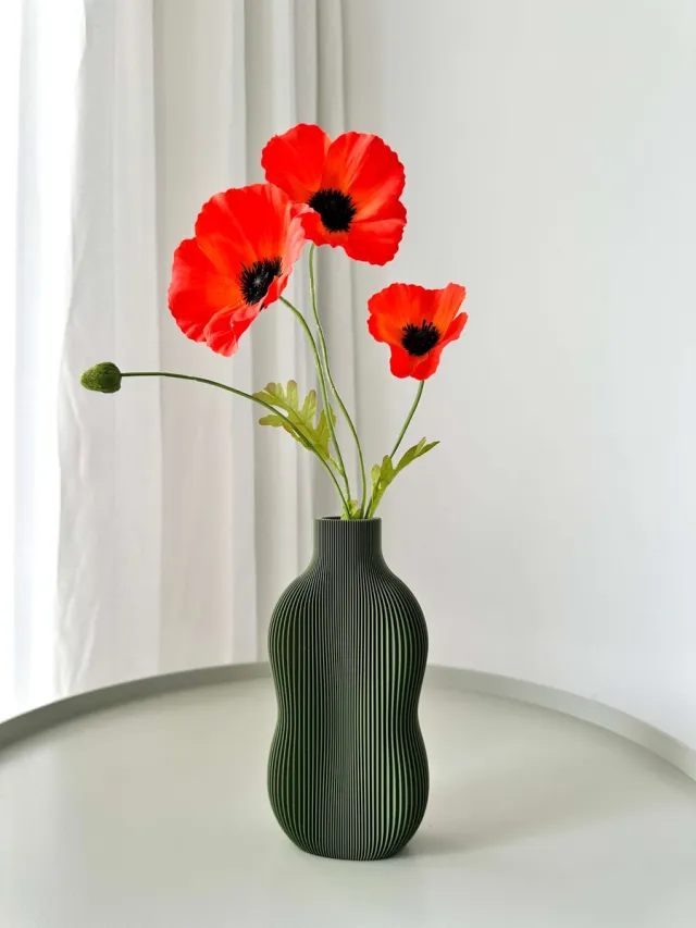 Plantjes van Birke BABBIA Siervaas Donkergroen – Geribbelde Design Vaas – Droogbloemen Vaas – Bouwbloemen Vaas – Cadeau Woondecoratie