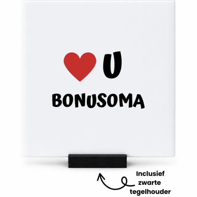 Hacebo love u bonusoma tegeltje met tegelhouder - Oma - de liefste oma - tegeltjes met tekst - verjaardag - cadeautje voor oma - oma artikelen - kado - geschenk - spreuktegels - 10.8x10.8 CM Wit