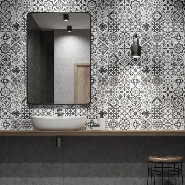 Ambiance Sticker Zelfklevende tegelmuurstickers voor keuken en badkamer - 30 cementtegelstickers, Azulejos Minchia-stijl - 30 stickers, 15x15 cm Multi color