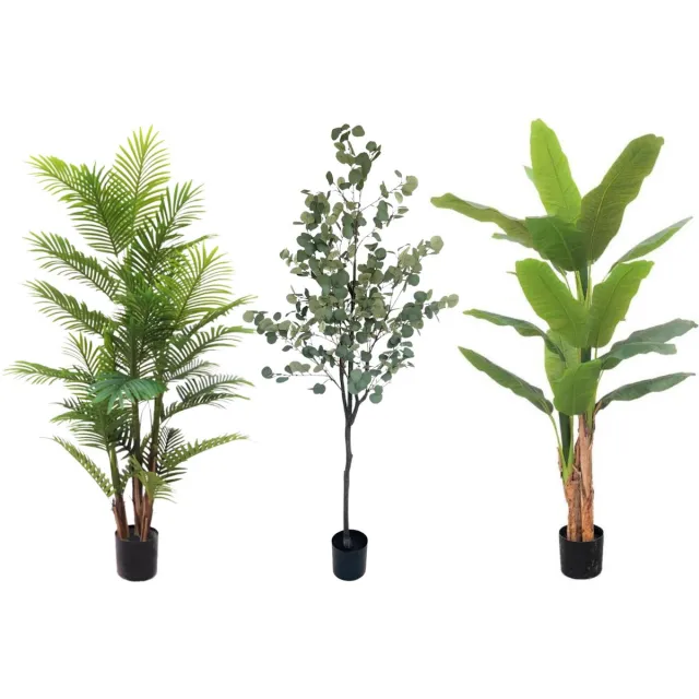 PrettyPlants Kunstplantenpakket Go Big Or Go Home - Grote kunstplantenpakket | Kunstplanten voor Binnen | Kunstpalm 180cm, Kunst Bananenplant 180cm, Eucalyptus Kunstboom 180cm Groen