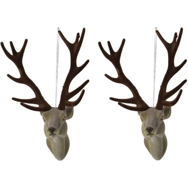 Decoris Kersthanger - 3x - rendier/hert - 13 cm - kunststof - ornament - kerstversiering - kerstboomversiering - kerstversiering Grijs