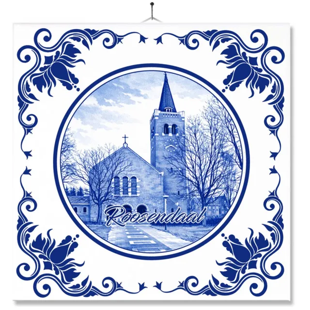 MC Living Tegel Met Opdruk | Roosendaal | Delft Blauw | Cadeau | Inclusief Geschenkdoos | Standaard | Ophangsysteem