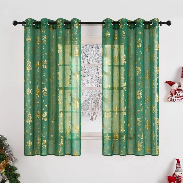 Unyqoos Transparante kerstgordijnen met feestelijke print voor een warme sfeer groen