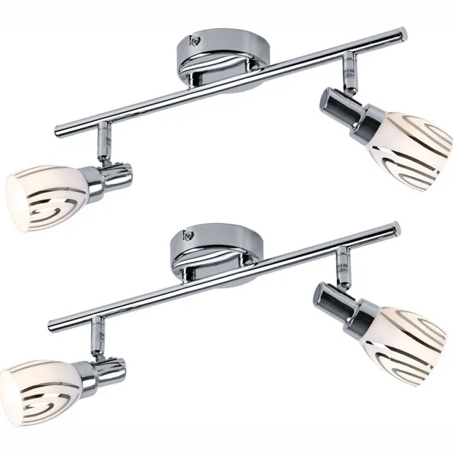 Globo Plafondlamp 2 vlammen plafondspot zwenkbaar woonkamerlamp plafond 2 spots, chroom metaal, 2x G9, LxBxH 36,5x8,5x16 cm, set van 2 zilver