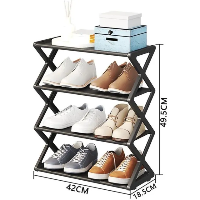 Zyronn 42*18,5*49,5 cm Schoenorganizer met 4 lagen, vrijstaand schoenrek, schoenopbergrek voor de hal met stalen buizen en vast X-vormig frame, schoenrek voor thuis, woonkamer. zwart