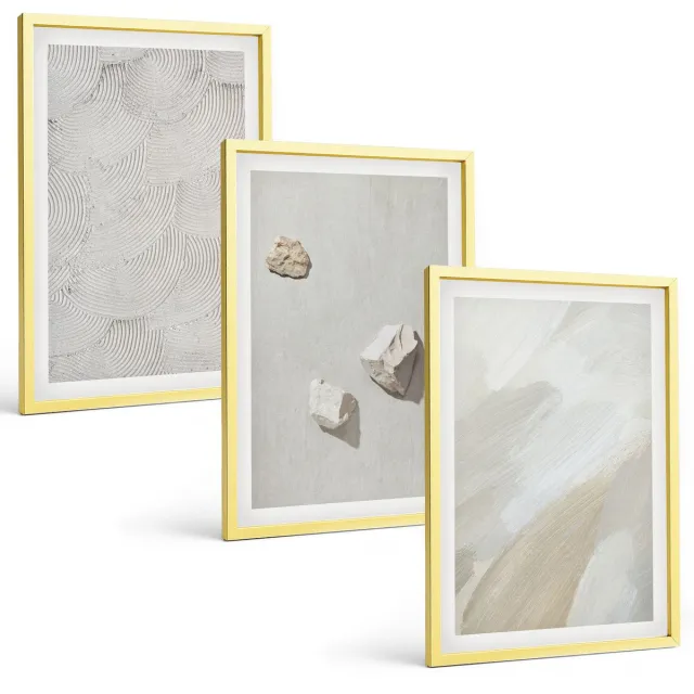 TULUP 4-Delige Schilderij Set - Zandstenen en moderne verftexturen - 40 x 60 cm - Wanddecoratie - Schilderijen Set - Interieur - Woonkamer Decoratie Gouden lijst
