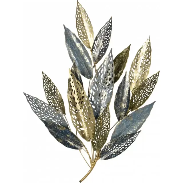 Noach Wanddeco blad blauw/goud l87b101cm