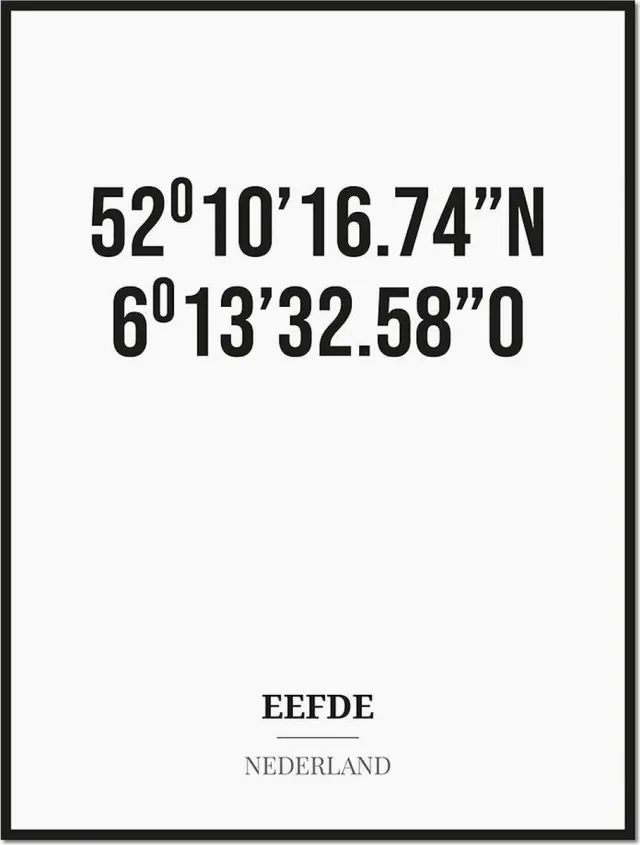 Studio216 Poster/kaart EEFDE met coördinaten zwart, wit