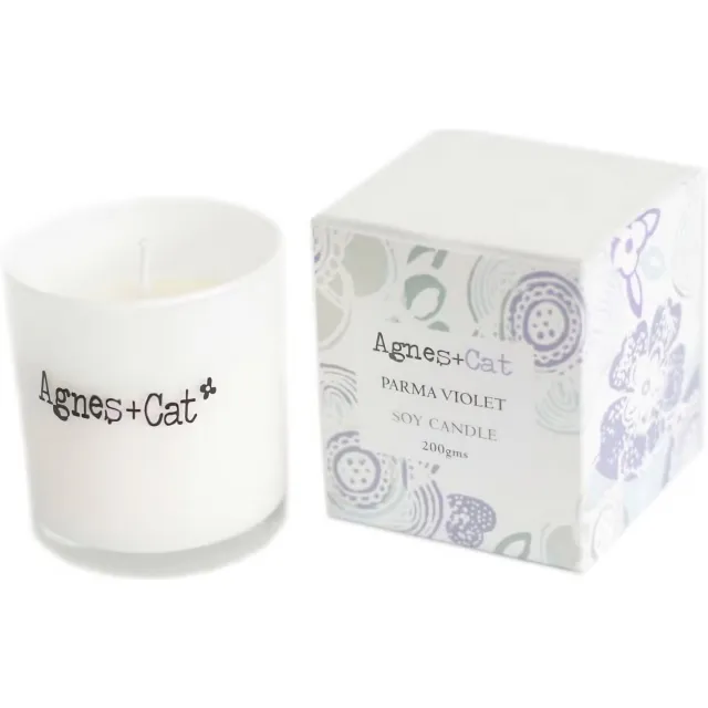 Agnes & Cat Luxe Geurkaars in Glas – Parma Violet – 100% Natuurlijke Soja Was Kaars met Zilveren Deksel & Cadeaudoos – Eco-Friendly Sfeerkaars wit