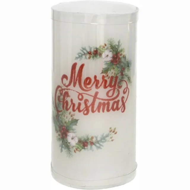 Gerimport LED kaars/stompkaars - Merry Christmas - H15 cm Wit