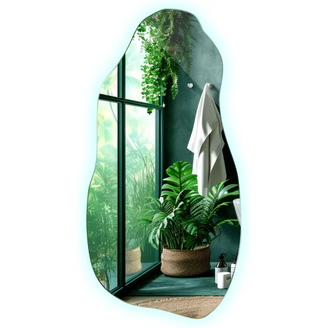 TULUP LED Spiegel - Organische Spiegel Met Verlichting - 45 cm x 90 cm - Asymmetrische Spiegel Met Verlichting - Spiegel LED Voor de Woonkamer - Koel Wit 6500K - Asymmetrische Spiegel LED - Scandinavische Wandspiegel