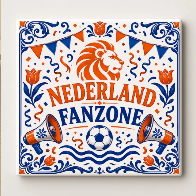 Bedruk King Nederland Fan Zone Decoratieve Keramische Tegel – Nederlandse Leeuw Voetbal Supporter Design – Oranje Blauw Voetbal Wanddecoratie Tegel – Vaderlands Woondecoratie Cadeau Wit