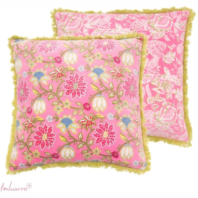 Imbarro Sierkussen - Kussen - 100% Katoen - Velvet - Bloemenprint - 45 x 45 cm Roze