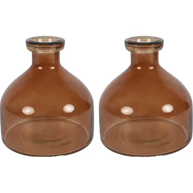 Countryfield Bloemenvaas Low Bottle - 2x - transparant bruin - glas - D18 x H20 cm - Buikfles