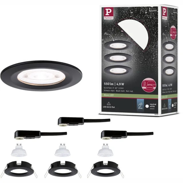 Paulmann LED-inbouwlamp Nova GU10 Flat stijf IP44 3x4,9W 3x550lm 230V 4000K Zwart mat