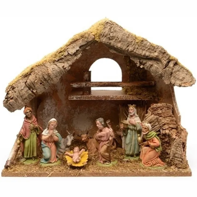 Decoris Kerststal - inclusief 8 beelden - 38 x 18 x 29 cm - Kerststal met kerstbeeldjes Multi