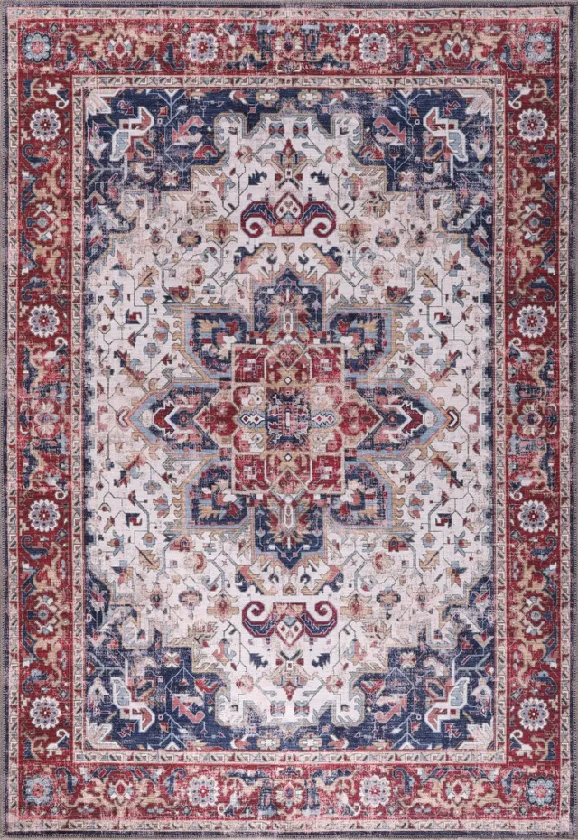 Netline Home Vloerkleed | Wasbaar Vloerkleed | Antislip | Wasbaar Tapijt voor Keuken, Slaapkamer, Hal, Woonkamer | Vloerkleed Oosters Design Tapijt | Laagpolig(120X180) wit-rood