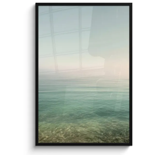 FrameYourWall Poster in lijst - Fotolijst 80x120 cm - Posters - Zee - Horizon - Blauw - Mist - Posterlijst zwart - Decoratie - Wanddecoratie woonkamer - Muurdecoratie slaapkamer