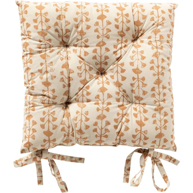Dutch Decor FRANCINE - stoelkussen 40x40 cm - bladmotief - met striklinten - Dusty Coral - roze, wit - Zitkussen Oudroze