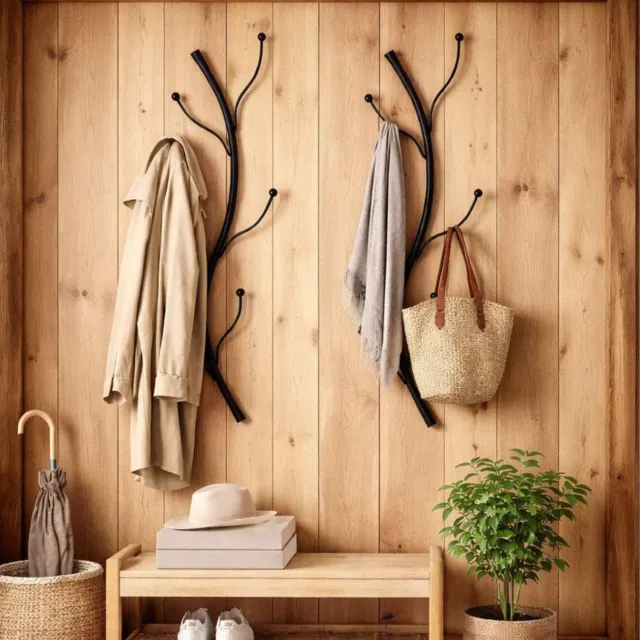 ‎DanDiBo DanDiBo Flora Wandkapstok boom - Set van 2 - Zwart metaal - 97 cm