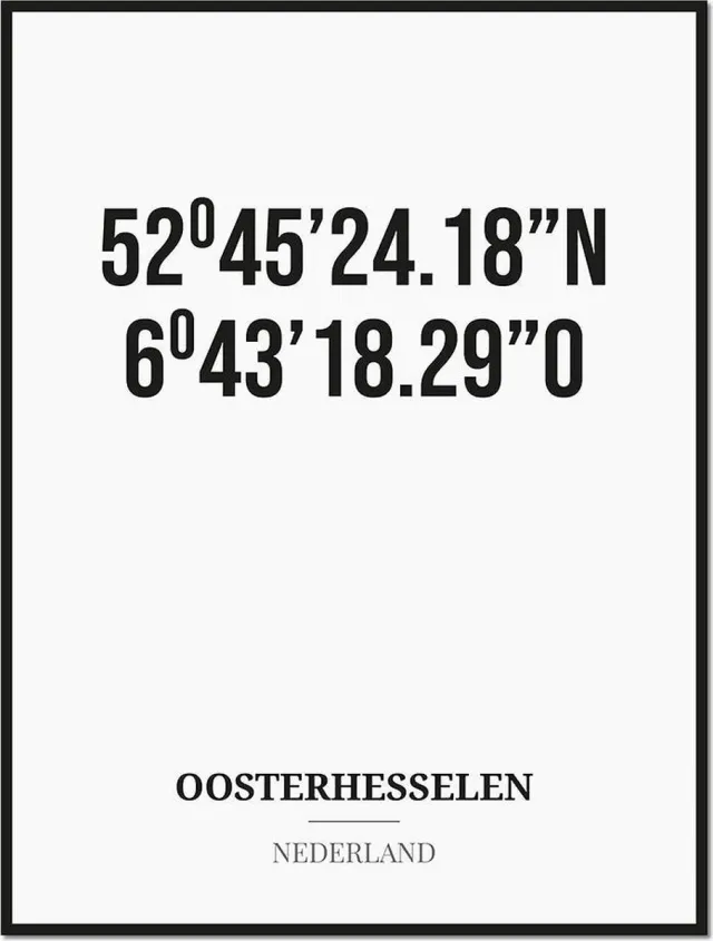 Studio216 Poster/kaart OOSTERHESSELEN met coördinaten zwart, wit