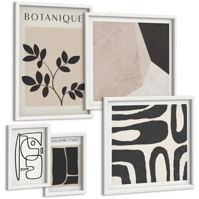 TULUP 4-Delige Schilderij Set - Stijlvolle graphics in een minimalistisch ontwerp met natuurthema. - 50 x 50 cm, 20 x 30 cm en 40 x 60 cm - Stijlvolle Wanddecoratie - Interieur - Woonkamer Decoratie Witte lijst