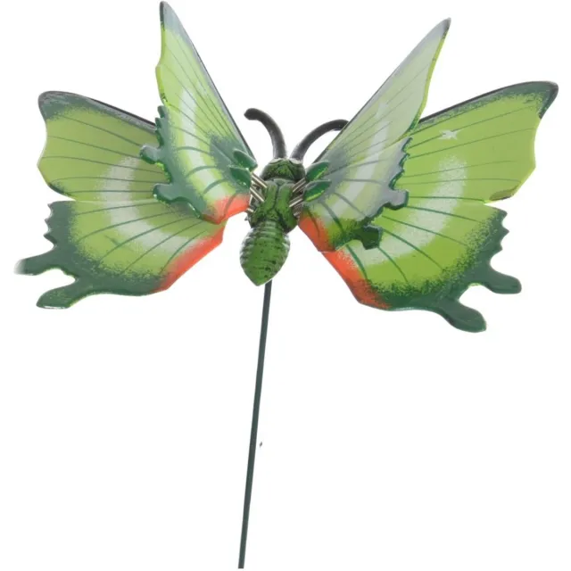 Decoris tuin deco vlinder op stok - groen - metaal - 17 x 60 cm - dieren decoraties - bewegend