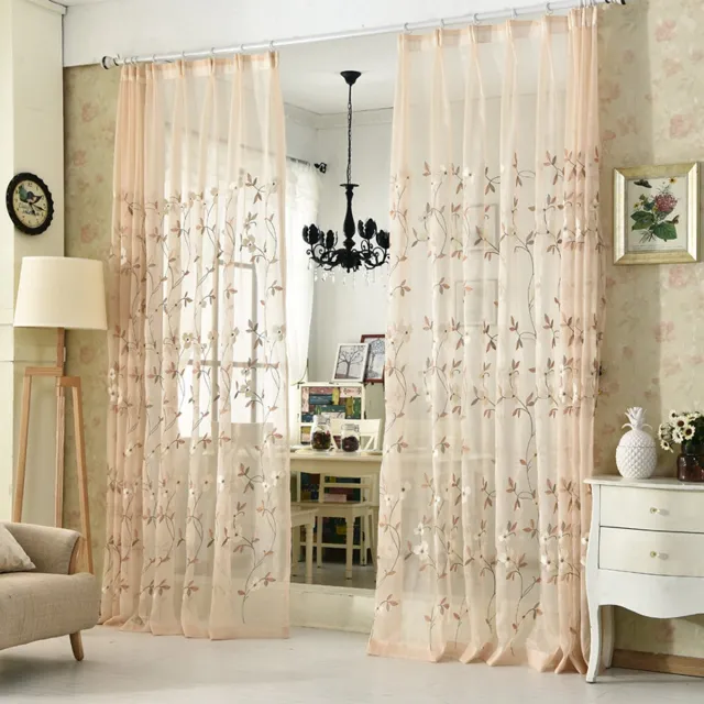 Floraweg halfdoorzichtige gordijnen in rustieke stijl met borduursels; frisse vitrages met bloemenprint voor woonkamers, slaapkamers, balkons en erkers,140x220cm wit