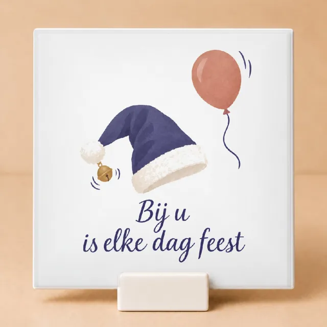 Bedruk King Rustige Gouache Kersttrui voor de Meester Tegel – Sfeervolle Decoratie met Inspirerende Quote voor Leraren - 15 x 15 cm met houder Wit
