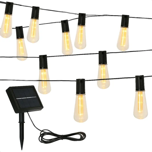 Cheqo Solar Lichtsnoer op Zonne-Energie - Tuinverlichting op Zonneenergie - Vintage LED Tuin Lampen - Lichtslinger voor Tuin en Balkon