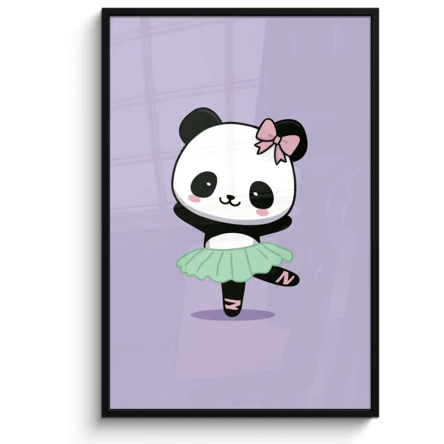 FrameYourWall Poster in lijst - Fotolijst 80x120 cm - Posters - Panda - Paars - Sierlijk - Kawaii - Posterlijst zwart - Decoratie - Wanddecoratie woonkamer - Muurdecoratie slaapkamer