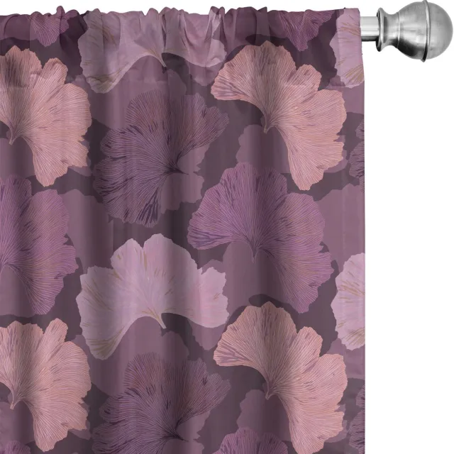 ABAKUHAUS Vintage Raamgordijnen, Retro Ginkgo biloba-Bladeren, Lichtgewicht decoratieve 2-delige set met roedezak, 2 stuks 75 cm B x 245 cm L, Aubergine en Meerkleurig