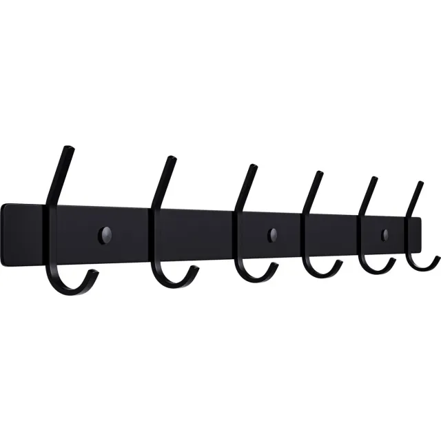 Selotus Wandkapstok - Muur Kapstok Hangend - RVS - 12 Hangers - Industrieel - Tape – Afdekkapjes – pluggen en schroeven inclusief – kapstok haken - Zwart