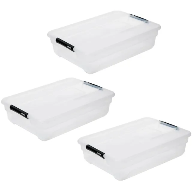 5Five® 5Five opberg kist met deksel - 3x - Solutions Box - 38 liter - 67 x 48 x 17 cm - kunststof - transparant
