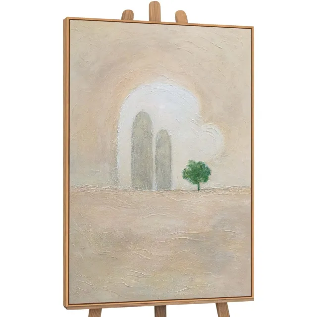 YS Canvas schilderij 140x100 cm handgeschilderd groene accent – YS-Art Gallery – Lijst: Hout – Luxe wanddecoratie Wood