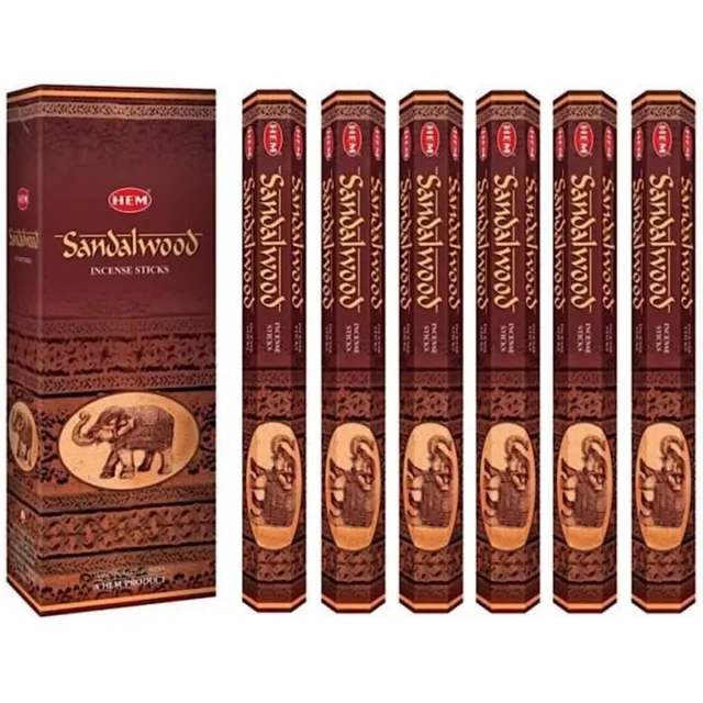 HEM Wierook Sandelwood, 120 stokjes in een Six Pack. merk, met de hand gerold in India. door Wierook Bruin