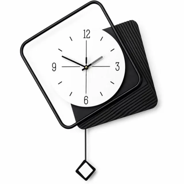 LUXALIVING Wandklok Modern Zwart/Wit 40x45 cm – Stil Uurwerk – Design Klok met Pendel – Industrieel