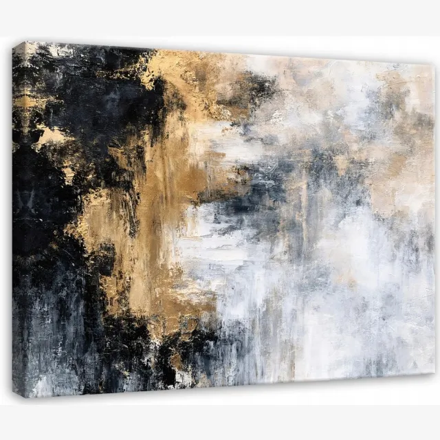 WALLARENA Schilderij op canvas 120x80 cm - canvas schilderij - zwart gouden abstractie loft - voor slaapkamer en woonkamer - op doek Veelkleurig