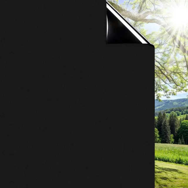 Famanu Verduisteringsfolie voor ramen, zwart, mat raamfolie voor privacy, zelfklevend, volledig lichtblokkerend, anti-UV, 44,3 x 200 cm