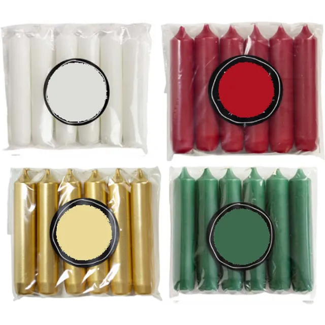 Cactula Luxe Korte Dinerkaarsen – 24 Stuks (4 x 6) – Ø 2.1 x 12 cm – Kerstkleuren Groen, Wit, Goud & Rood