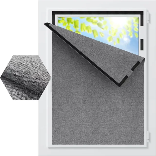Nosheir Verduisteringsgordijn - Zonder Boren - Snijbaar - Draagbaar - Katoen-Linnen Look - voor Slaapkamer, Camper en Reizen - 150x200cm Grijs