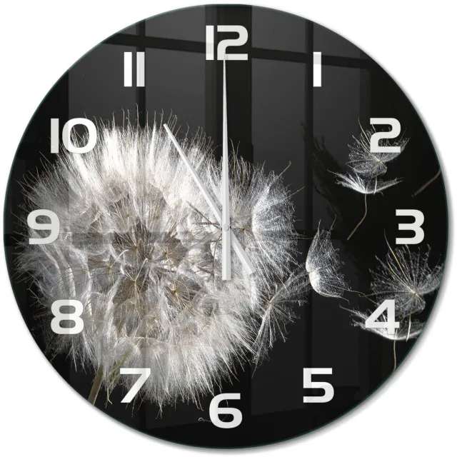 TULUP Wandklok - Paardebloem Klok Glas Met Opdruk - fi60 cm - Zwart Moderne Wandklok Glas - Witte handen - Ronde Klok - Decoratieve Glazen Klok - Glazen Wandklok Design