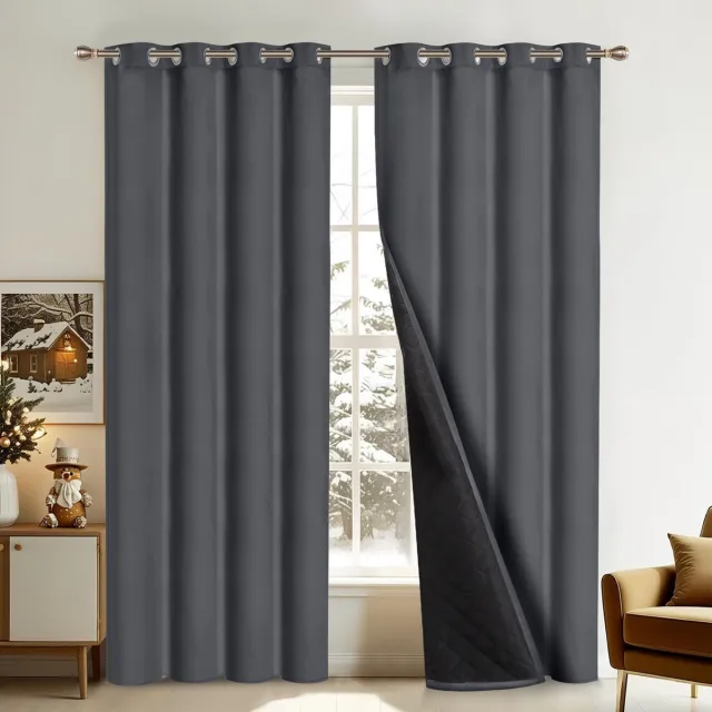Qelus Verduisterende Gordijnen - Kant en Klaar Gordijn - Dikke Verduisterende Thermische Gordijnen - 2 Stuks Voor Een Lekker Warme & Stille Woonkamer/Slaapkamer- B132 X H244 cm (Grijs)