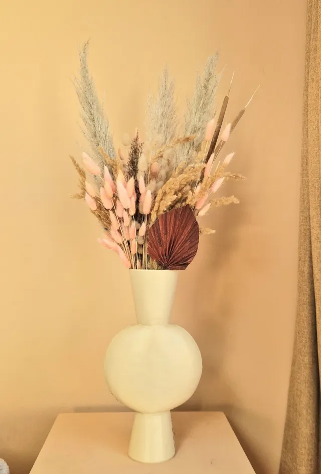vanVi.nl Pampas pluimen Met Vaas - Droogbloemen boeket Soft Pink - Roze MET VAAS - Beige - Bloemenvaas - Droogboeket - Pampaspluimen gedroogd - Wit - Moederdag bruin
