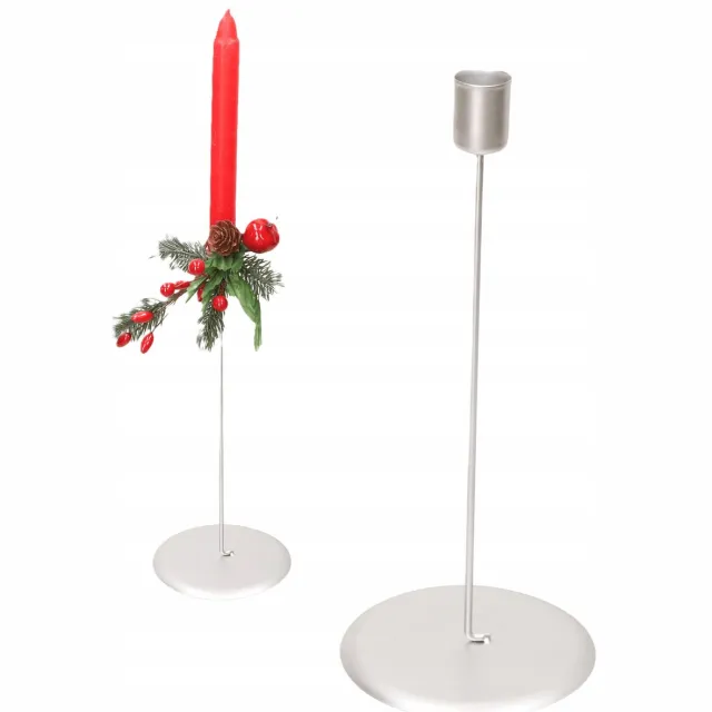 Emized Matte Zilveren Kandelaar - 23 cm Hoog, Ø 2,1 cm Mat Zilver